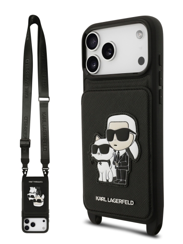 Karl Lagerfeld для iPhone 17 Pro Max чехол Crossbody cardslot PU Saffiano NFT Karl&Choupette Hard Black