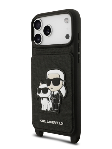 Karl Lagerfeld для iPhone 17 Pro Max чехол Crossbody cardslot PU Saffiano NFT Karl&Choupette Hard Black