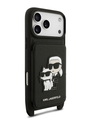Karl Lagerfeld для iPhone 17 Pro Max чехол Crossbody cardslot PU Saffiano NFT Karl&Choupette Hard Black