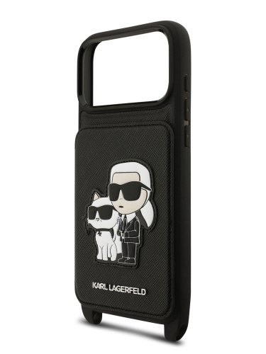 Karl Lagerfeld для iPhone 17 Pro Max чехол Crossbody cardslot PU Saffiano NFT Karl&Choupette Hard Black