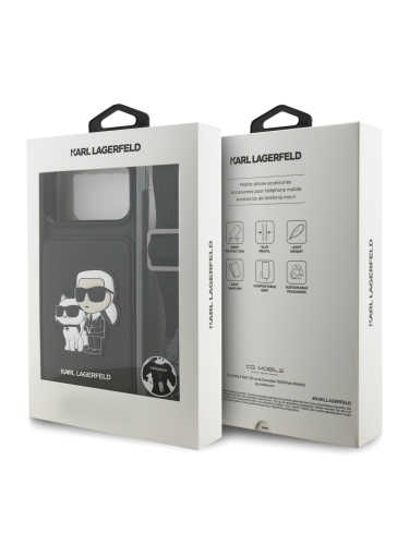 Karl Lagerfeld для iPhone 17 Pro Max чехол Crossbody cardslot PU Saffiano NFT Karl&Choupette Hard Black