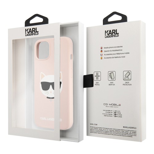 Чехол Karl Lagerfeld Liquid silicone Choupette Hard для iPhone 13, розовый