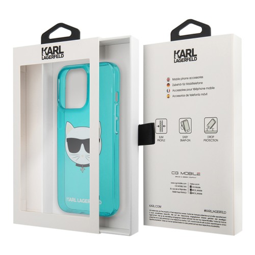 Чехол Karl Lagerfeld TPU FLUO Choupette Hard для iPhone 13 Pro, голубой