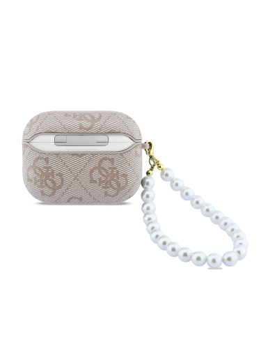Guess для Airpods Pro 3 чехол PU leather 4G with Classic metal logo and Pearl hand strap Pink