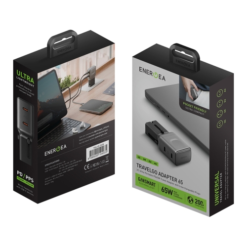 Energea СЗУ TravelGo adapter 65, 2USB-C PD65W 150 countries Gunmetal