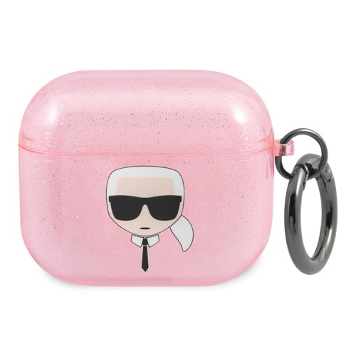 Чехол Karl Lagerfeld TPU Glitters with ring Karl Transparent для Airpods 3 (2021), розовый