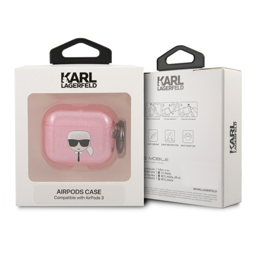 Чехол Karl Lagerfeld TPU Glitters with ring Karl Transparent для Airpods 3 (2021), розовый