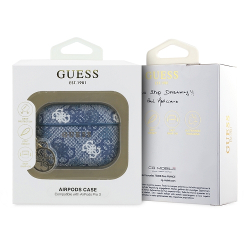 Guess для Airpods Pro 3 чехол PU 4G Colored Peony with 4G Charm Blue