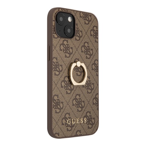 Чехол Guess PU 4G + Ring Hard для iPhone 14, коричневый