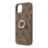 Чехол Guess PU 4G + Ring Hard для iPhone 14, коричневый