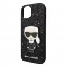Чехол Lagerfeld Glitter flakes Ikonik patch w Metal logo Hard для iPhone 14, черный