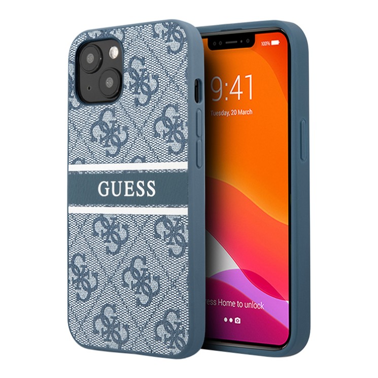 Чехол Guess 4G Stripe printed logo Hard для iPhone 14 Plus, синий