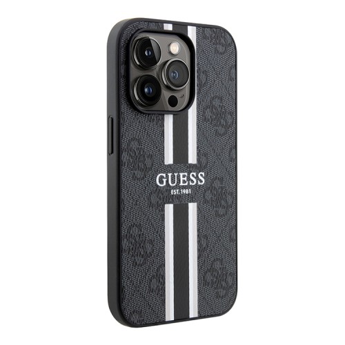 Чехол Guess PU 4G Stripes Hard для iPhone 14 Pro Max, черный (MagSafe)