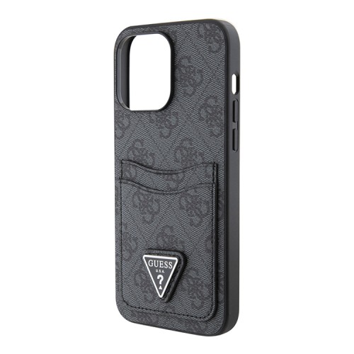 Guess для iPhone 15 Pro чехол PU 4G Double cardslot Triangle metal logo Hard Black