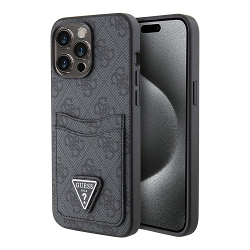 Guess для iPhone 15 Pro чехол PU 4G Double cardslot Triangle metal logo Hard Black