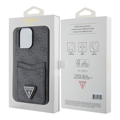 Guess для iPhone 15 Pro чехол PU 4G Double cardslot Triangle metal logo Hard Black