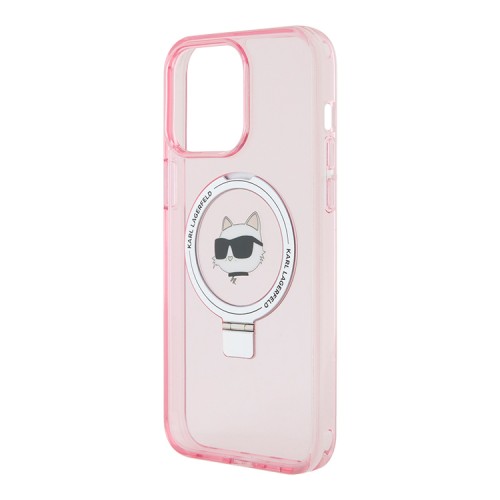 Karl Lagerfeld для iPhone 15 Pro Max чехол PC/TPU + Ring stand NFT Choupette head Hard Pink (MagSafe)