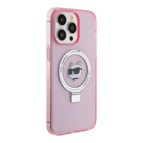 Karl Lagerfeld для iPhone 15 Pro Max чехол PC/TPU + Ring stand NFT Choupette head Hard Pink (MagSafe)