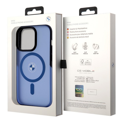 BMW для iPhone 15 Pro Max чехол Signature PC/TPU Frosted Hard Blue (MagSafe)