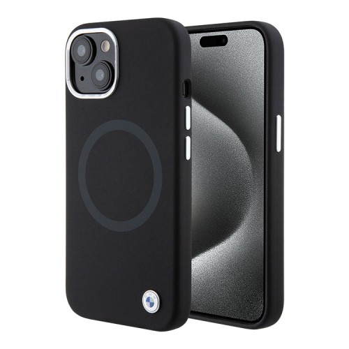 BMW для iPhone 15 чехол Signature Liquid silicone Laser Ring Hard Black (MagSafe)