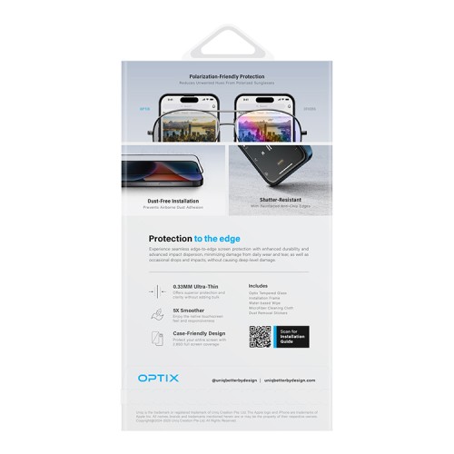 Uniq стекло для iPhone 16 Pro Max OPTIX Anti-Reflective Clear/Black (+installer)