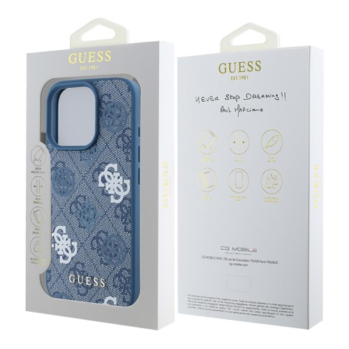 Guess для iPhone 16 Pro Max чехол PU кожа 4G Colored Peony Blue (MagSafe)
