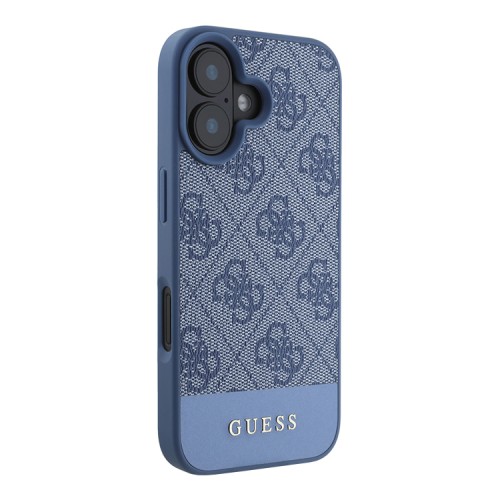 Guess для iPhone 16 чехол PU кожа 4G Bottom stripe Metal logo Blue