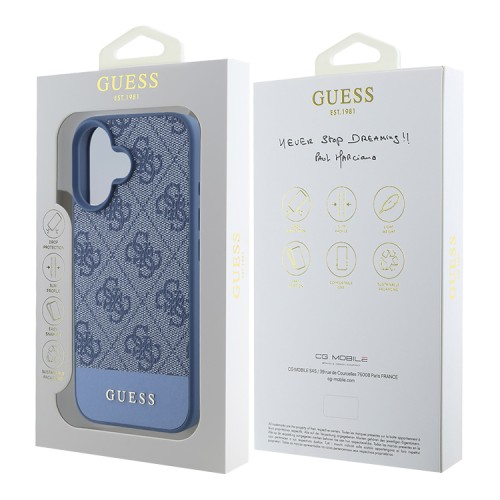 Guess для iPhone 16 чехол PU кожа 4G Bottom stripe Metal logo Blue