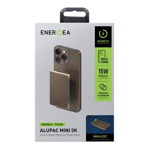 Energea АКБ AluPac MINI 5K, 5000W MagSafe 15W USB-C 20W Ultra Light Aluminium Gold