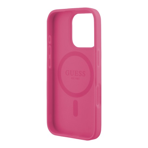 Guess для iPhone 16 Pro чехол PU Grained leather Small 4G metal logo Hard Fuchsia (MagSafe)