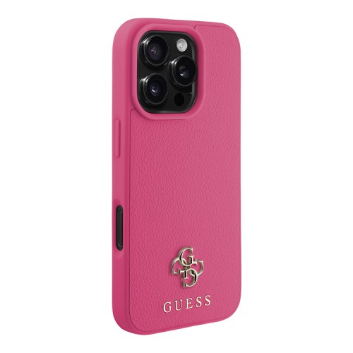 Guess для iPhone 16 Pro чехол PU Grained leather Small 4G metal logo Hard Fuchsia (MagSafe)