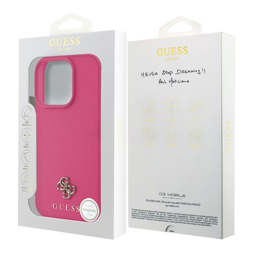 Guess для iPhone 16 Pro чехол PU Grained leather Small 4G metal logo Hard Fuchsia (MagSafe)