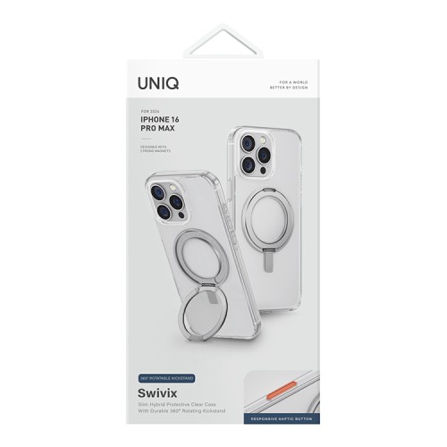 Uniq для iPhone 16 Pro Max чехол Swivix with 360-Rotating stand Clear (Magsafe)