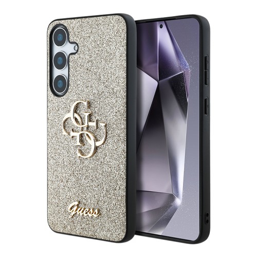 Guess для Galaxy S25+ чехол Fixed Glitters 4G Big metal logo Hard Gold