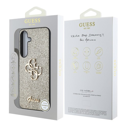 Guess для Galaxy S25+ чехол Fixed Glitters 4G Big metal logo Hard Gold