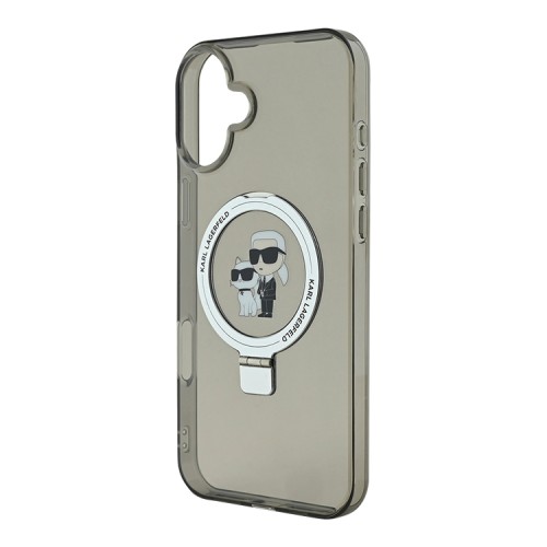 Karl Lagerfeld для iPhone 16 чехол PC/TPU + Ring stand NFT Karl & Choupette Hard Black (MagSafe)