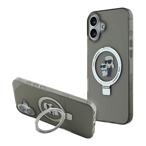 Karl Lagerfeld для iPhone 16 чехол PC/TPU + Ring stand NFT Karl & Choupette Hard Black (MagSafe)