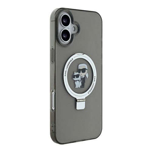 Karl Lagerfeld для iPhone 16 чехол PC/TPU + Ring stand NFT Karl & Choupette Hard Black (MagSafe)