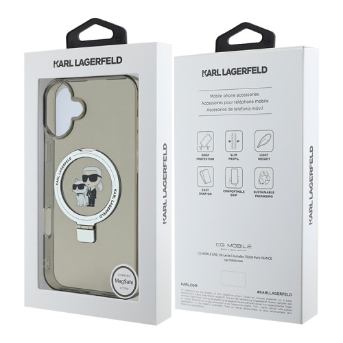 Karl Lagerfeld для iPhone 16 чехол PC/TPU + Ring stand NFT Karl & Choupette Hard Black (MagSafe)