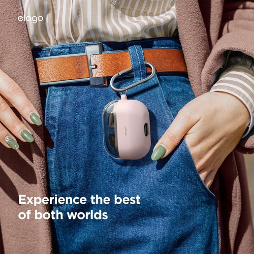Elago для Galaxy Buds 3/3 Pro чехол Silicone DUO Hang case Clear/Lovely Pink