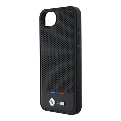 BMW для iPhone 16e чехол M-Collection PU Perforated Tricolor Metal logo Hard Black (MagSafe)