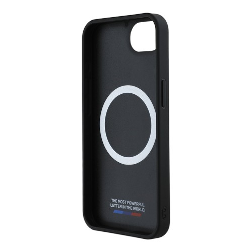 BMW для iPhone 16e чехол M-Collection PU Perforated Tricolor Metal logo Hard Black (MagSafe)