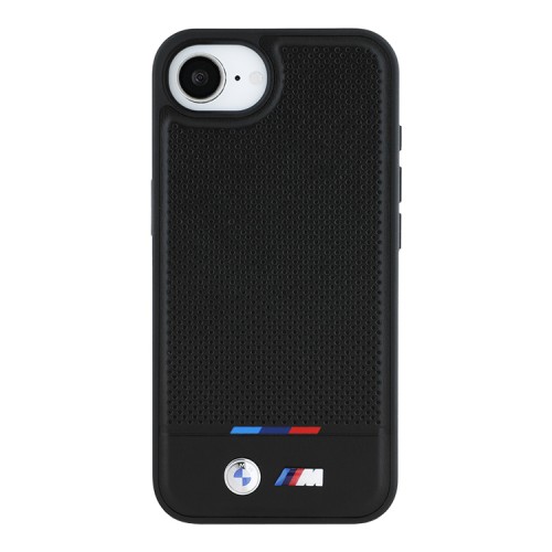 BMW для iPhone 16e чехол M-Collection PU Perforated Tricolor Metal logo Hard Black (MagSafe)