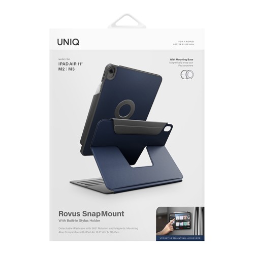 Uniq чехол для iPad Air 11 (2024/25) ROVUS SnapMount Magnetic 360 Rotating Detachable Navy Blue