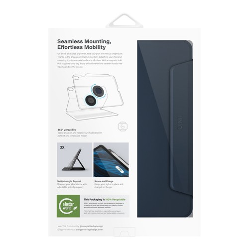 Uniq чехол для iPad Air 11 (2024/25) ROVUS SnapMount Magnetic 360 Rotating Detachable Navy Blue