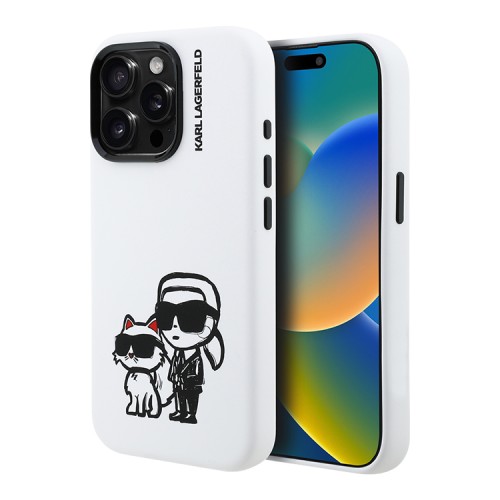 Karl Lagerfeld для iPhone 15 Pro Max чехол Liquid Silicone Sketch Karl&Choupette White (MagSafe)