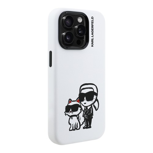 Karl Lagerfeld для iPhone 15 Pro Max чехол Liquid Silicone Sketch Karl&Choupette White (MagSafe)