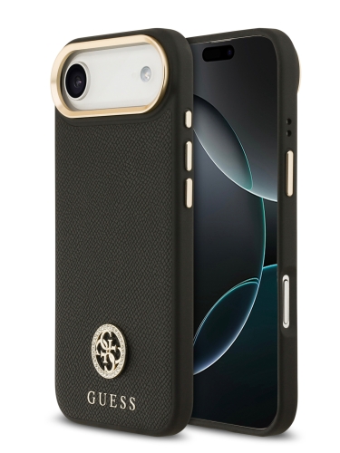 Guess для iPhone Air чехол PU Grained 4G Diamond metal logo Gold camera Hard Black (MagSafe)