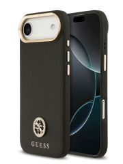 Guess для iPhone Air чехол PU Grained 4G Diamond metal logo Gold camera Hard Black (MagSafe)