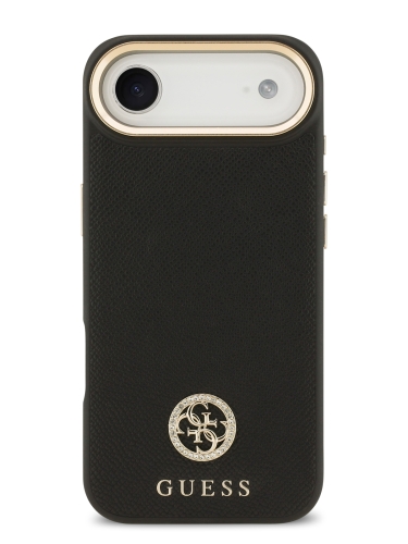 Guess для iPhone Air чехол PU Grained 4G Diamond metal logo Gold camera Hard Black (MagSafe)